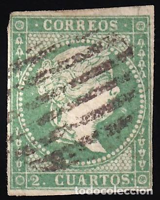 Sellos: ESPA&Ntilde;A, 1855 EDIFIL N&ordm; 43. 2 cu. verde. [Papel con Filigrana L&iacute;neas Cruzadas.]