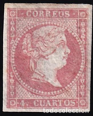 Sellos: ESPA&Ntilde;A, 1855 EDIFIL N&ordm; 44 /*/, 4 cu. rojo, Tipo II.