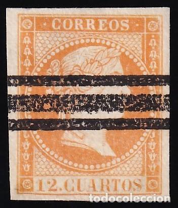 Sellos: ESPA&Ntilde;A, 1855 EDIFIL N&ordm; NE 1AS. (*), 12 cu naranja oscuro,