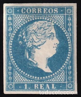 Sellos: ESPA&Ntilde;A, 1855 EDIFIL N&ordm; 49 /*/, 1 r. azul