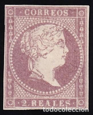 Sellos: ESPA&Ntilde;A, 1855 EDIFIL N&ordm; 50 (*), 2 r. violeta.