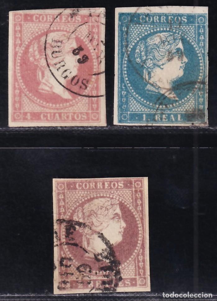 Sellos: ESPA&Ntilde;A, 1855 EDIFIL N&ordm; 48, 49, 50, [Mat. Fechador.]