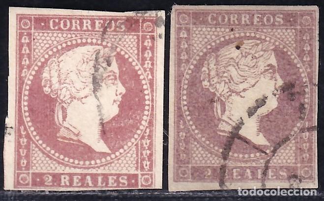 Sellos: ESPA&Ntilde;A, 1855 EDIFIL N&ordm; 50, 50a, 2 r. violeta, violeta oscuro