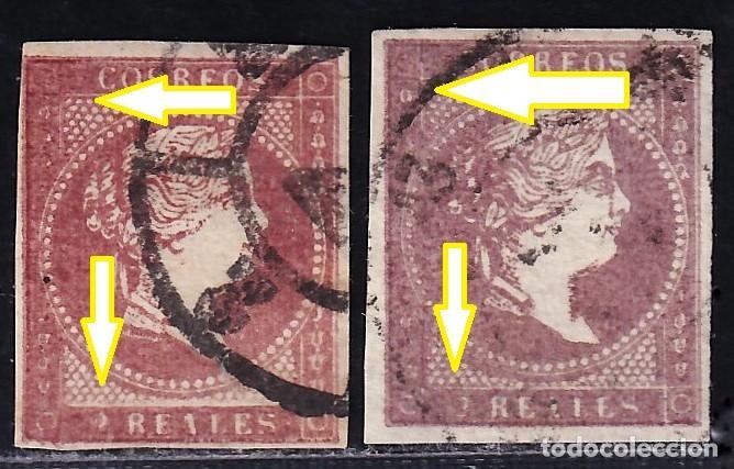 Sellos: ESPA&Ntilde;A, 1855 EDIFIL N&ordm; 50, 2 r. violeta, [Variedades de Impresi&oacute;n.]