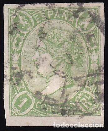 Sellos: ESPA&Ntilde;A, 1865 EDIFIL N&ordm; 72, 1 r. verde.