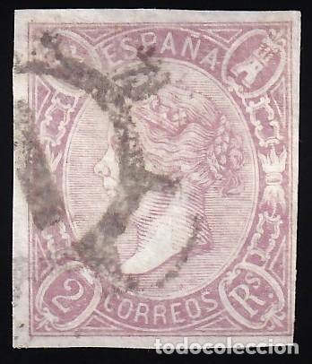 Sellos: ESPA&Ntilde;A, 1865 EDIFIL N&ordm; 73, 2 r. lila.
