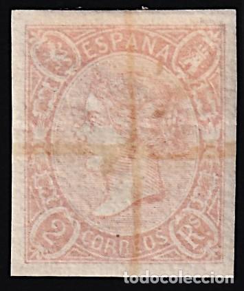 Sellos: ESPA&Ntilde;A, 1865 EDIFIL N&ordm; 73A, 2 r. salm&oacute;n.
