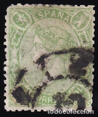 Sellos: ESPA&Ntilde;A, 1865 EDIFIL N&ordm; 78, 1 r. verde.