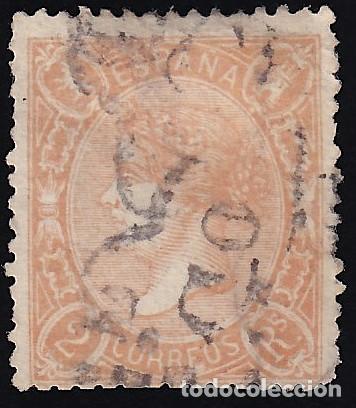Sellos: ESPA&Ntilde;A, 1865 EDIFIL N&ordm; 79A, 2 r. naranja.