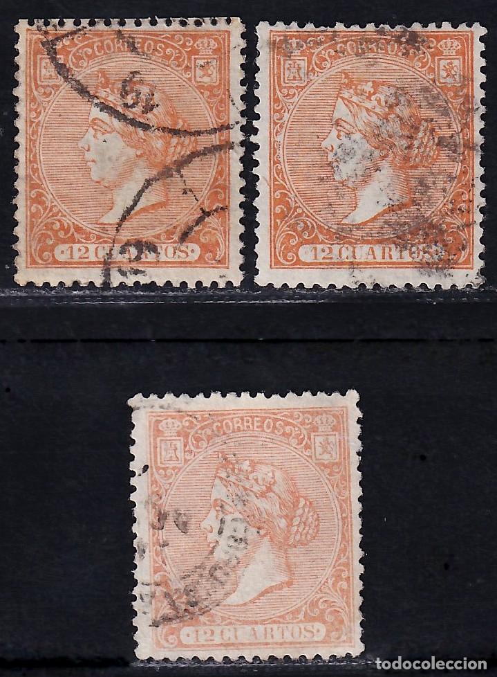 Sellos: ESPA&Ntilde;A, 1866 EDIFIL N&ordm; 82, 82a, 82b, naranja / naranja oscuro / amarillo anaranjado.