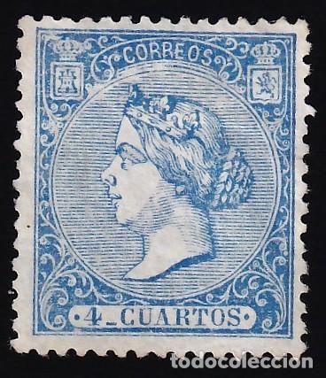 Sellos: ESPA&Ntilde;A, 1866 EDIFIL N&ordm; 81 (*), 4 c. azul