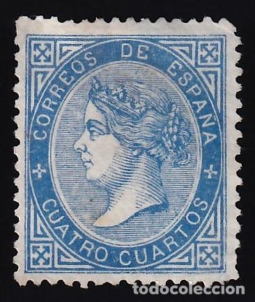 Sellos: ESPA&Ntilde;A, 1866 EDIFIL N&ordm; 81 (*), 4 c. azul
