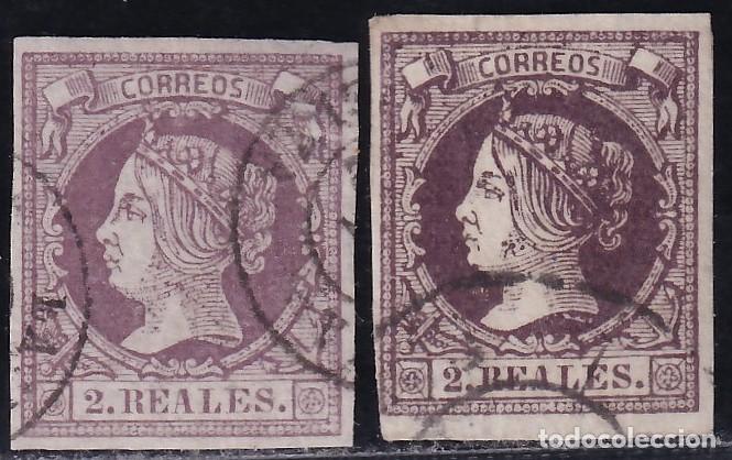 Sellos: ESPA&Ntilde;A, 1860 EDIFIL N&ordm; 56, 56a, 2 r. violeta / violeta oscuro