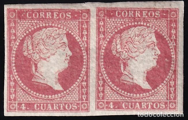 Sellos: ESPA&Ntilde;A, 1855 EDIFIL N&ordm; 44A /*/, 4 cu. rojo, Tipo II. [Pareja.]