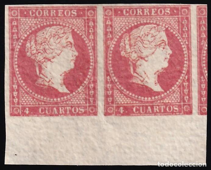 Sellos: ESPA&Ntilde;A, 1855 EDIFIL N&ordm; 44 (*), 4 cu. rojo, Tipo I. [Pareja.]