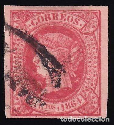 Sellos: ESPA&Ntilde;A, 1864 EDIFIL N&ordm; 64, 4 cu. rojo s. salm&oacute;n, [Marca Prefilat&eacute;lica, PAMPLONA.)