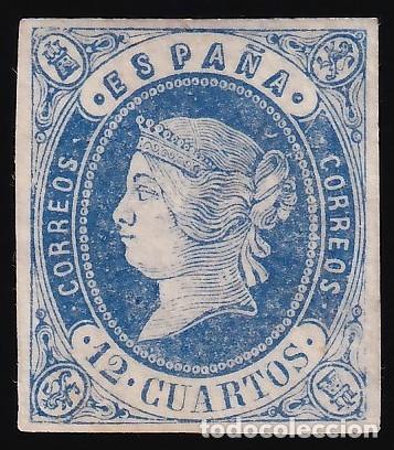 Sellos: ESPA&Ntilde;A, 1862 EDIFIL N&ordm; 59 (*), 12 c. azul,