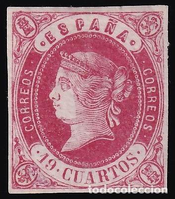 Sellos: ESPA&Ntilde;A, 1862 EDIFIL N&ordm; 60 /*/, 19 cu. rosa s. gris