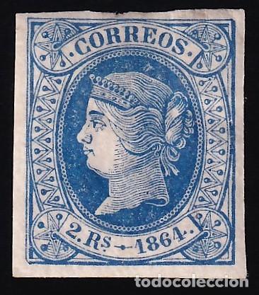Sellos: ESPA&Ntilde;A, 1864 EDIFIL N&ordm; 68 /*/, 2 r. azul
