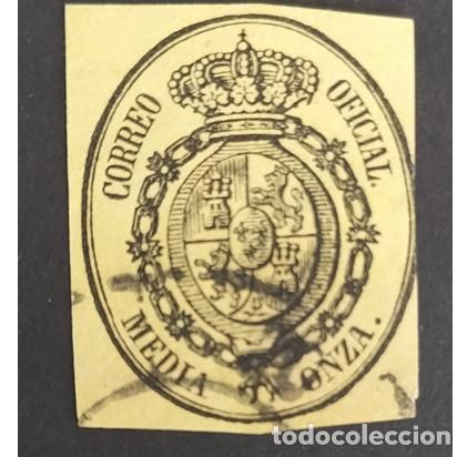 Sellos: Edifil 35 Usado AUTENTICO Escudo Espa&ntilde;a 1855