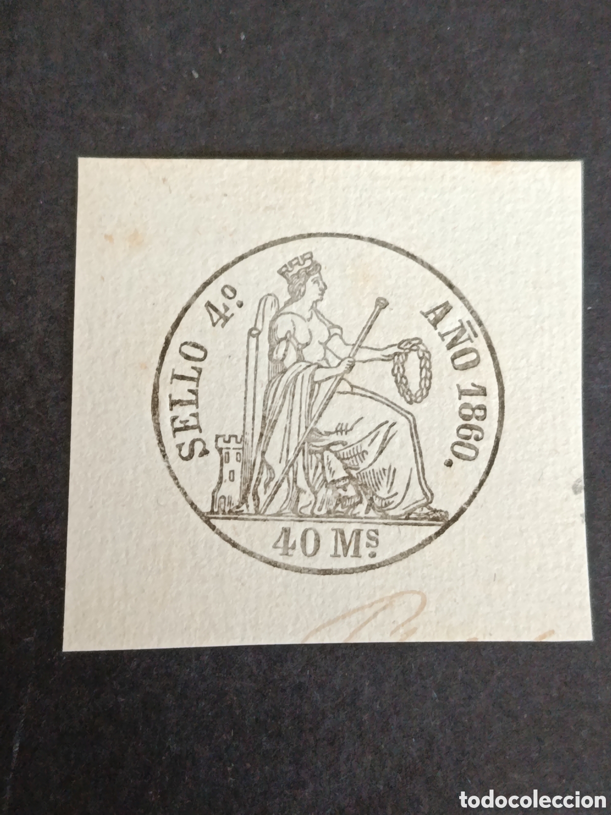 Sellos: TIMBRE FISCAL. PAPEL TIMBRADO. 40 MIL&Eacute;SIMAS DE ESCUDO. 1860.