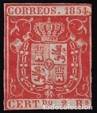 Briefmarken: ESPA&Ntilde;A, 1854 EDIFIL N&ordm; 25 (*), 2 r. rojo,