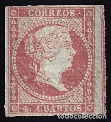 Selos: ESPA&Ntilde;A, 1855 EDIFIL N&ordm; 40A /*/, 4 c. rojo, [Papel blanco gris&aacute;ceo, Filigrana Lazos]