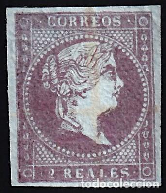Stamps: ESPA&Ntilde;A, 1855 EDIFIL N&ordm; 42 /*/, 2 r. violeta. [Papel Filigrana de Lazos.]