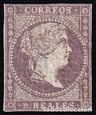 Selos: ESPA&Ntilde;A, 1855 EDIFIL N&ordm; 46 (*), 2 r. violeta. [Papel Filigrana de L&iacute;neas Cruzadas.]