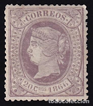 Selos: ESPA&Ntilde;A, 1866 EDIFIL N&ordm; 86 /*/, 20 c. lila.