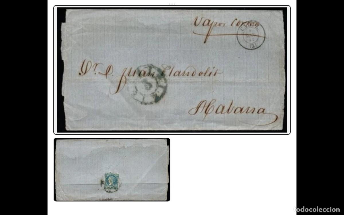 Sellos: ESP&Ntilde;A -1860-Env- EDIFIL 55 - C&aacute;diz-La Habana-Marca R.Carreta 3&Fechador C&aacute;diz.Sello dorso