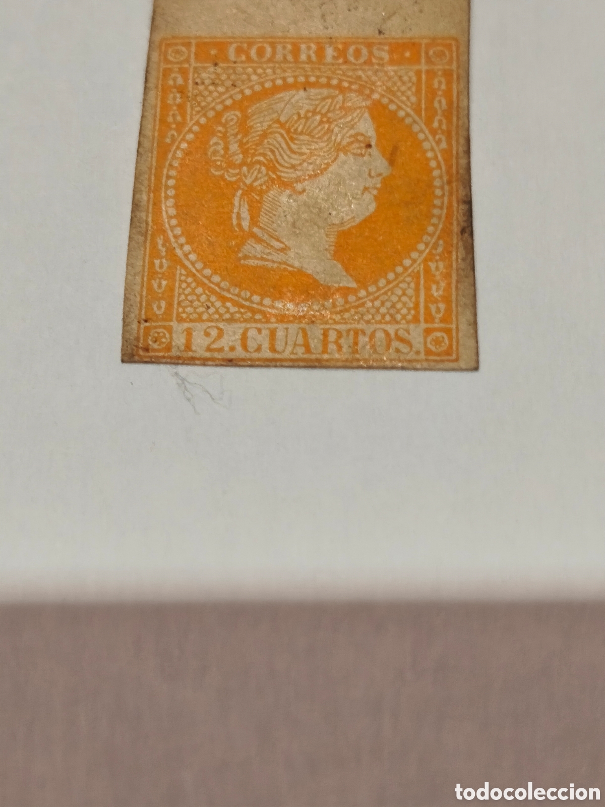 Francobolli: Sello cl&aacute;sico de Espa&ntilde;a N/E ,n 1 de edifil,12 cuartos naranja ,nuevo con goma** borde de hoja ,ver