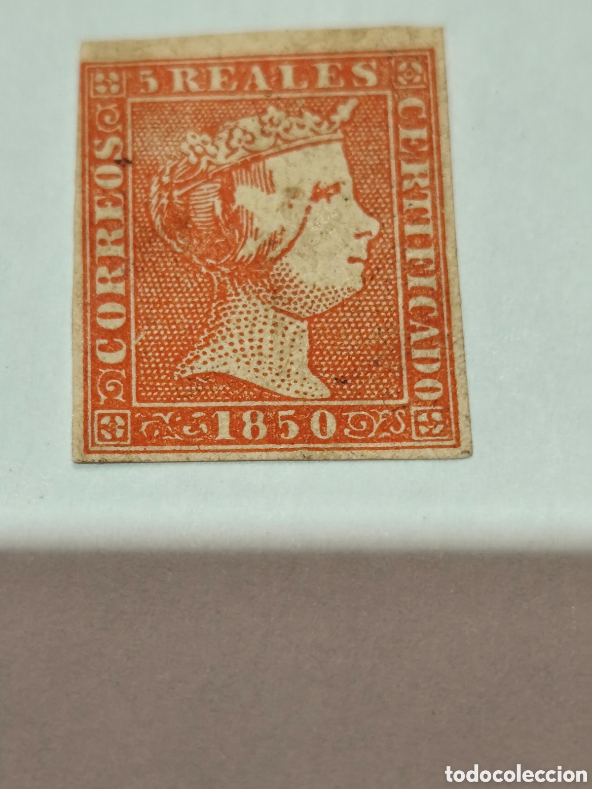 Selos: Sello cl&aacute;sico de Espa&ntilde;a n 3 nuevo con goma** muy escaso 5 reales rojo algo sobado ,ver imagenes