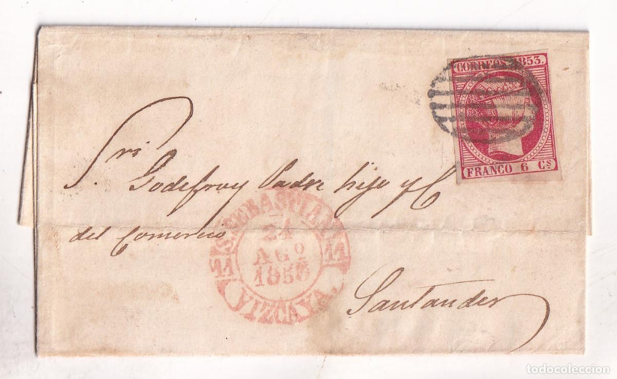Timbres: ENVUELTA. SAN SEBASTI&Aacute;N. 1853. PA&Iacute;S VASCO. A SANTANDER