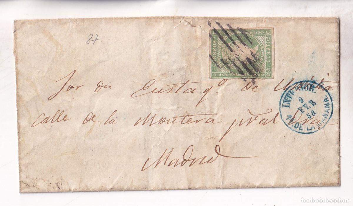 Sellos: ENVUELTA. CORREO INTERIOR MADRID. 1858