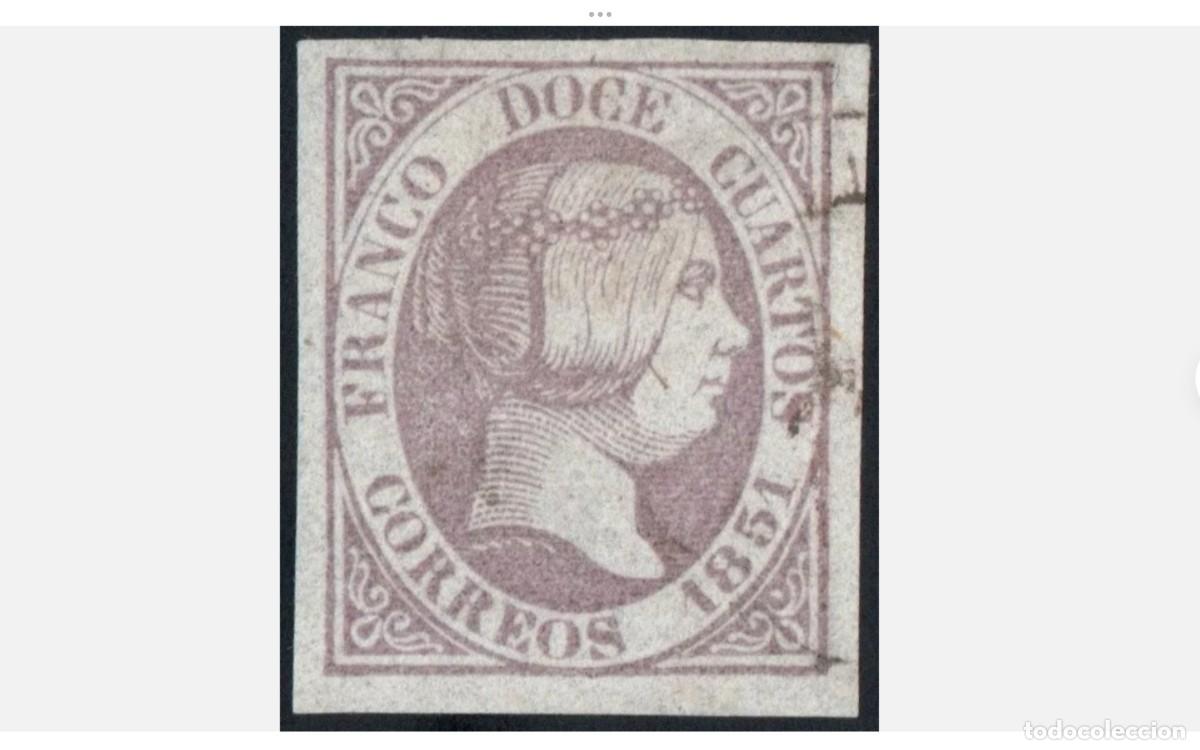 Sellos: ESPA&Ntilde;A - 1851 - ISABEL II - EDIFIL 7 - LUJO - GRANDES MARGENES
