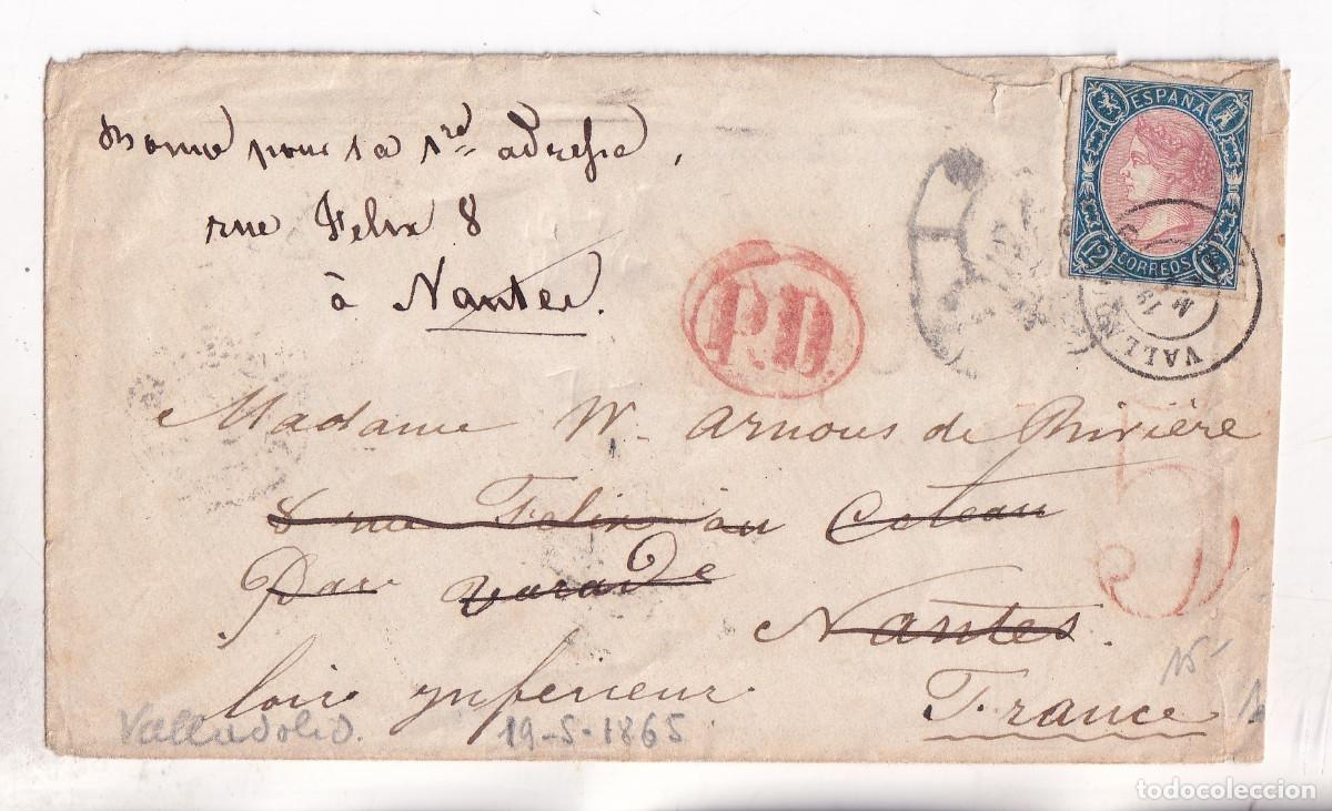 Sellos: SOBRE. VALLADOLID A FRANCIA. 1865. AMBULANTE NORTE AL DORSO. 12 CUARTOS BICOLOR