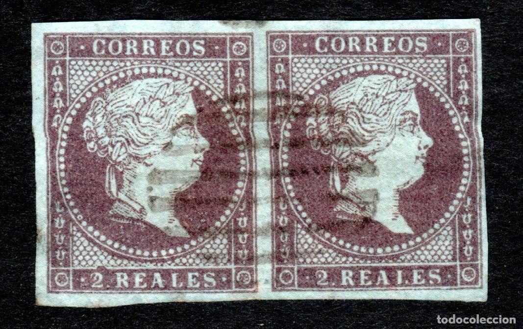 Francobolli: EDIFIL 42 ISABEL II. A&Ntilde;O 1855. PAPEL AZULADO CON FILIGRANA LAZOS (PAREJA).VALOR CAT&Aacute;LOGO: 48 &euro;.