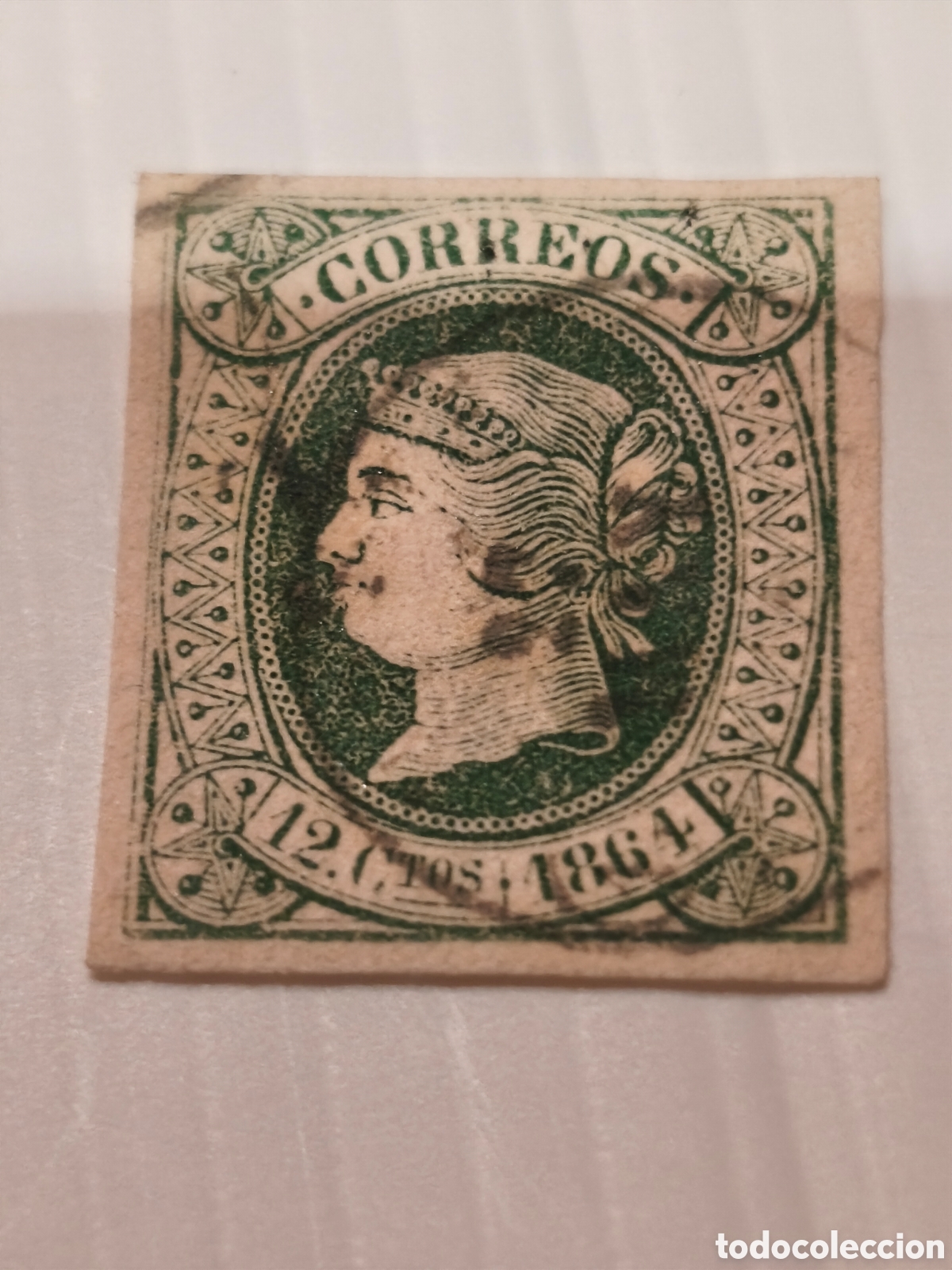 Stamps: Sello cl&aacute;sico de Espa&ntilde;a n 65 usado escaso 12 cuartos verde amarillo ver imagenes