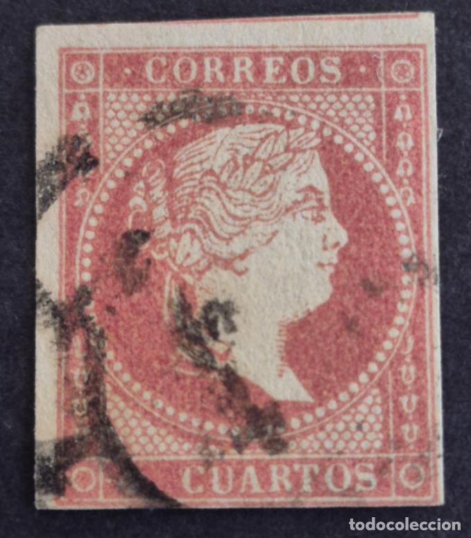 Selos: Espa&ntilde;a 1855 - Isabel II, 4 cuartos, tipo II (Edifil 48A &ordm;)