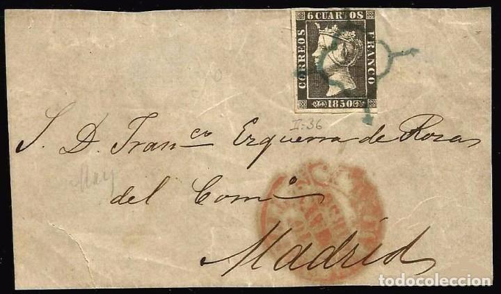 Sellos: FRONTAL 1850 EDIFIL 1A CON ARA&Ntilde;A AZUL - Foto 1
