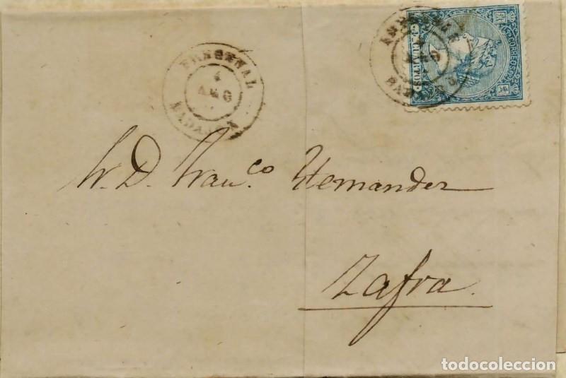 Sellos: FA0625-8. HISTORIA POSTAL. 1866, 4 de agosto. Carta de Fregenal de la Sierra a Zafra
