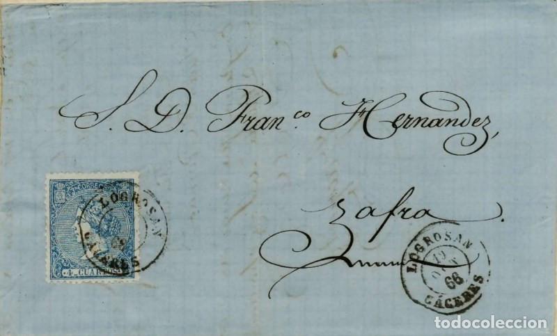 Sellos: FA0648J. HISTORIA POSTAL. 1866, 19 de octubre. Carta de Logrosan a Zafra