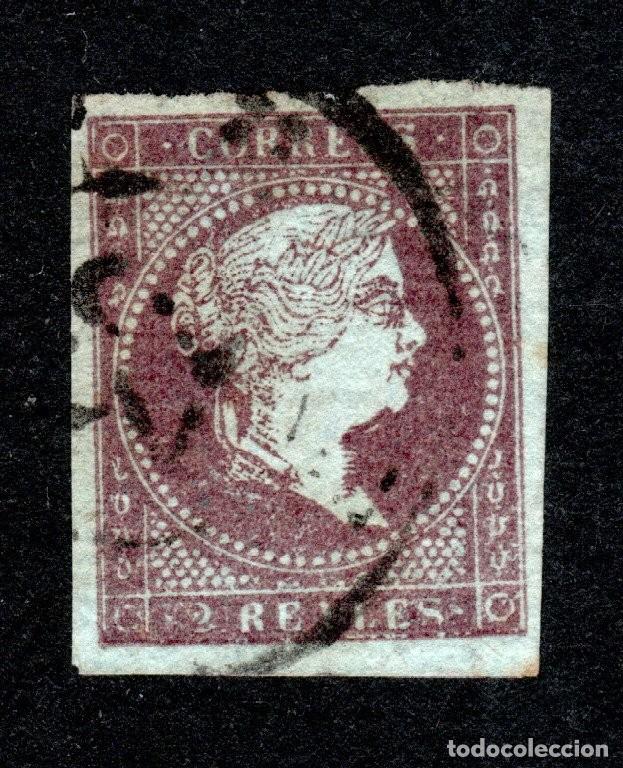 Sellos: EDIFIL 42 ISABEL II. A&Ntilde;O 1855. PAPEL AZULADO CON FILIGRANA LAZOS. VALOR CAT&Aacute;LOGO: 24 &euro;.