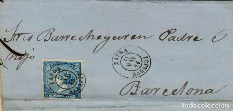Sellos: FA0877-2. HISTORIA POSTAL. 1866, 11 de marzo. Carta de Zafra a Barcelona