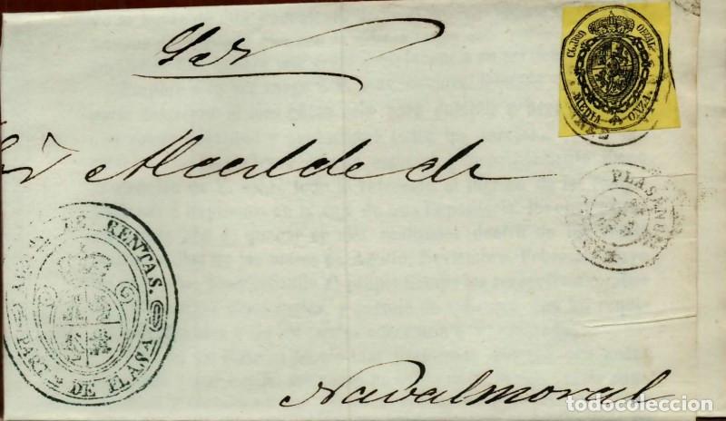 Sellos: FA1538D. HISTORIA POSTAL. 1865, mes de febrero. Pliego oficial de Plasencia a Navalmoral
