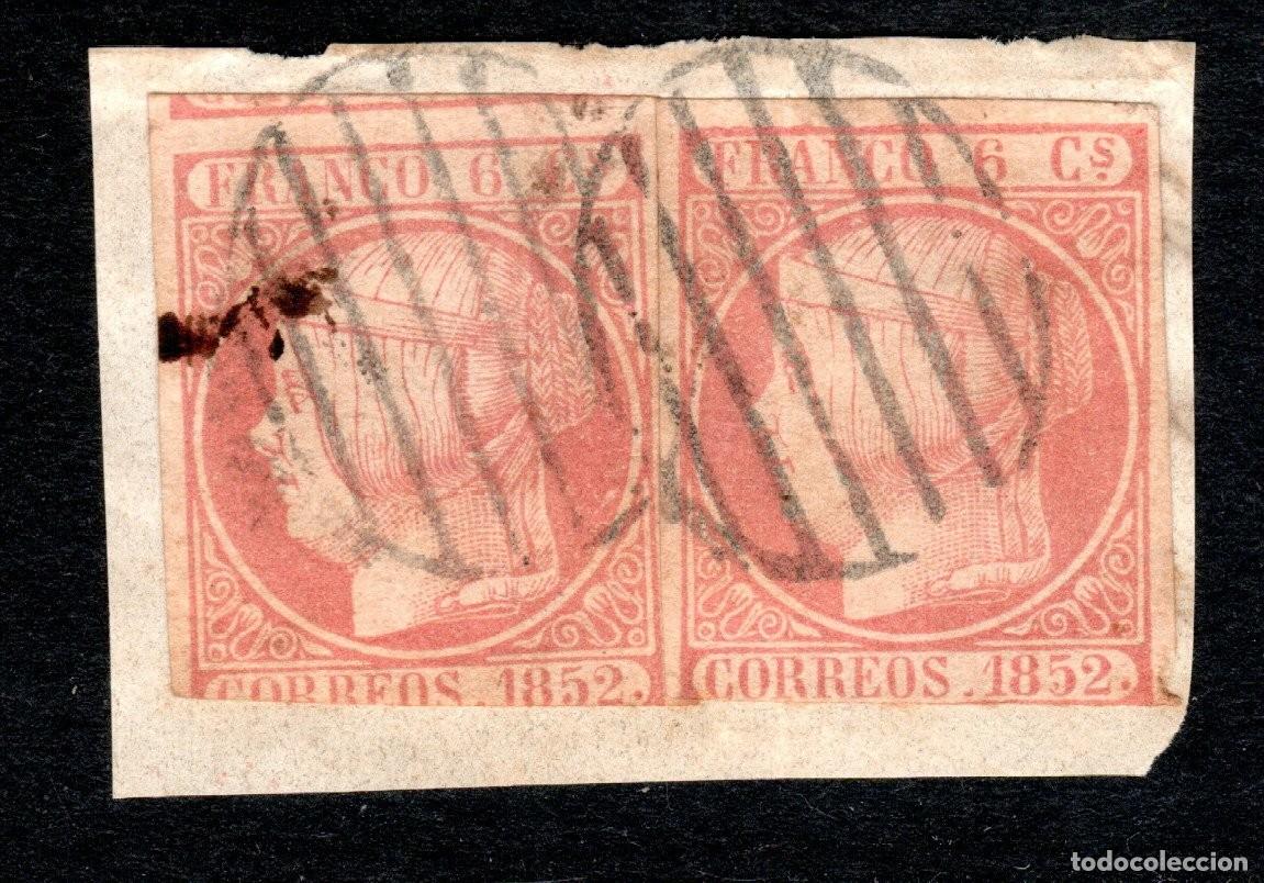 Sellos: EDIFIL 12 ISABEL II A&Ntilde;O 1852 (PAREJA). MATASELLOS PARRILLA NEGRA.