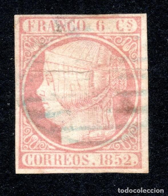 Sellos: EDIFIL 12 ISABEL II A&Ntilde;O 1852. MATASELLOS PARRILLA AZUL. VALOR CAT&Aacute;LOGO ESPECIALIZADO: 15,50 &euro;.