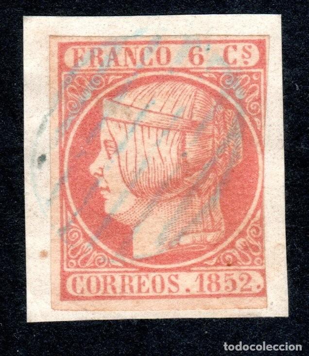 Sellos: EDIFIL 12 ISABEL II A&Ntilde;O 1852. MATASELLOS PARRILLA AZUL. VALOR CAT&Aacute;LOGO ESPECIALIZADO: 15,50 &euro;.