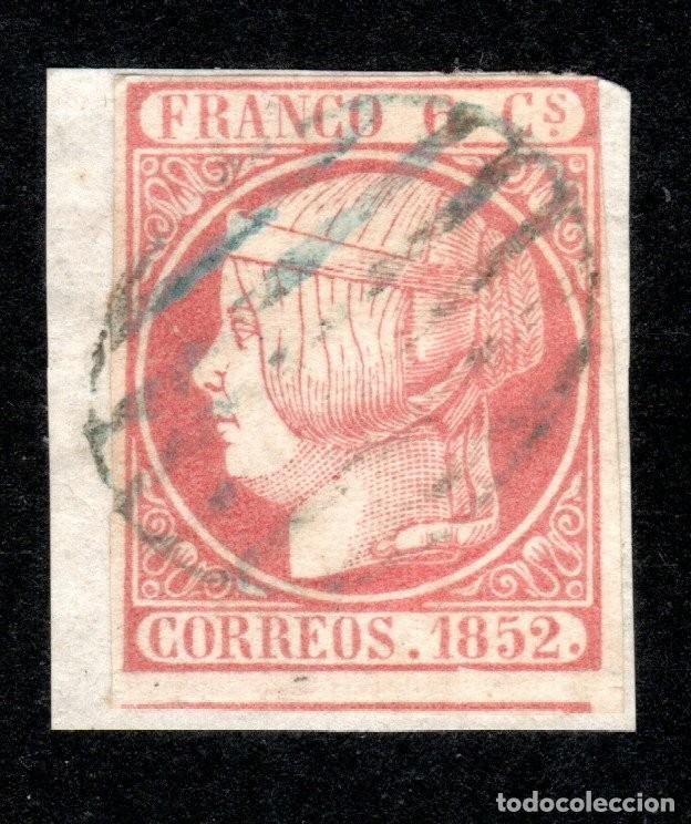 Sellos: EDIFIL 12 ISABEL II A&Ntilde;O 1852. MATASELLOS PARRILLA AZUL. VALOR CAT&Aacute;LOGO ESPECIALIZADO: 15,50 &euro;.
